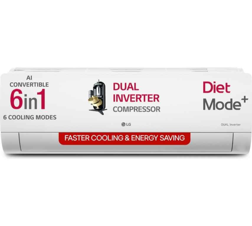 LG 2025 Model 1.5 Ton 5 Star Split Dual Inverter with Faster Cooling and Energy Saving, Al Convertible 6-in-1 Cooling, 4 Way Air Swing, VIRAAT Mode and Diet Mode Plus AC (US-Q19YNZE3, White)