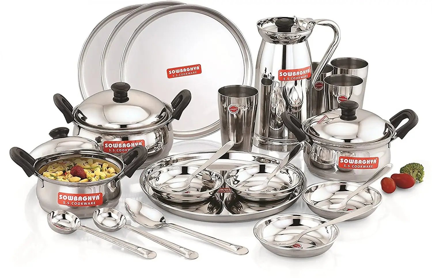 Sowbaghya  Sowbaghya Pack of 26 Steel Dinner Set (Silver)